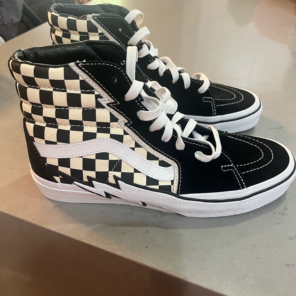Vans Black and White Checkerboard Sk8 Hi Bolt High-Top Sneakers